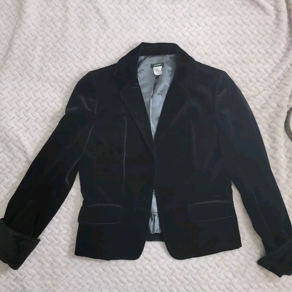 J. CREW Ecole Velvet Blazer Black Hook Eye Close Size 12 P EUC‎
